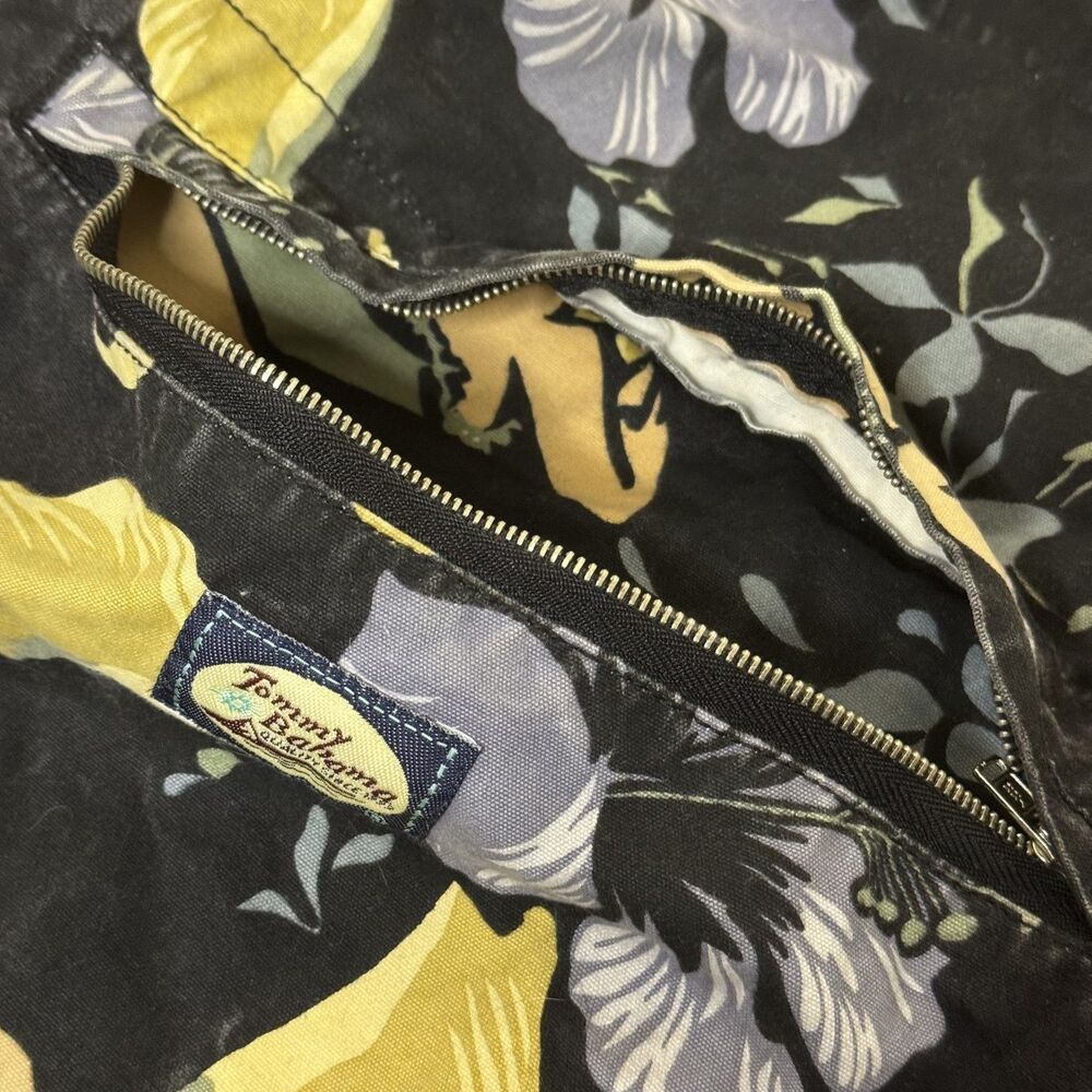 Tommy Bahama Tote Bag Beach Canvas Shoulder Strap Floral Black - Picture 6 of 8